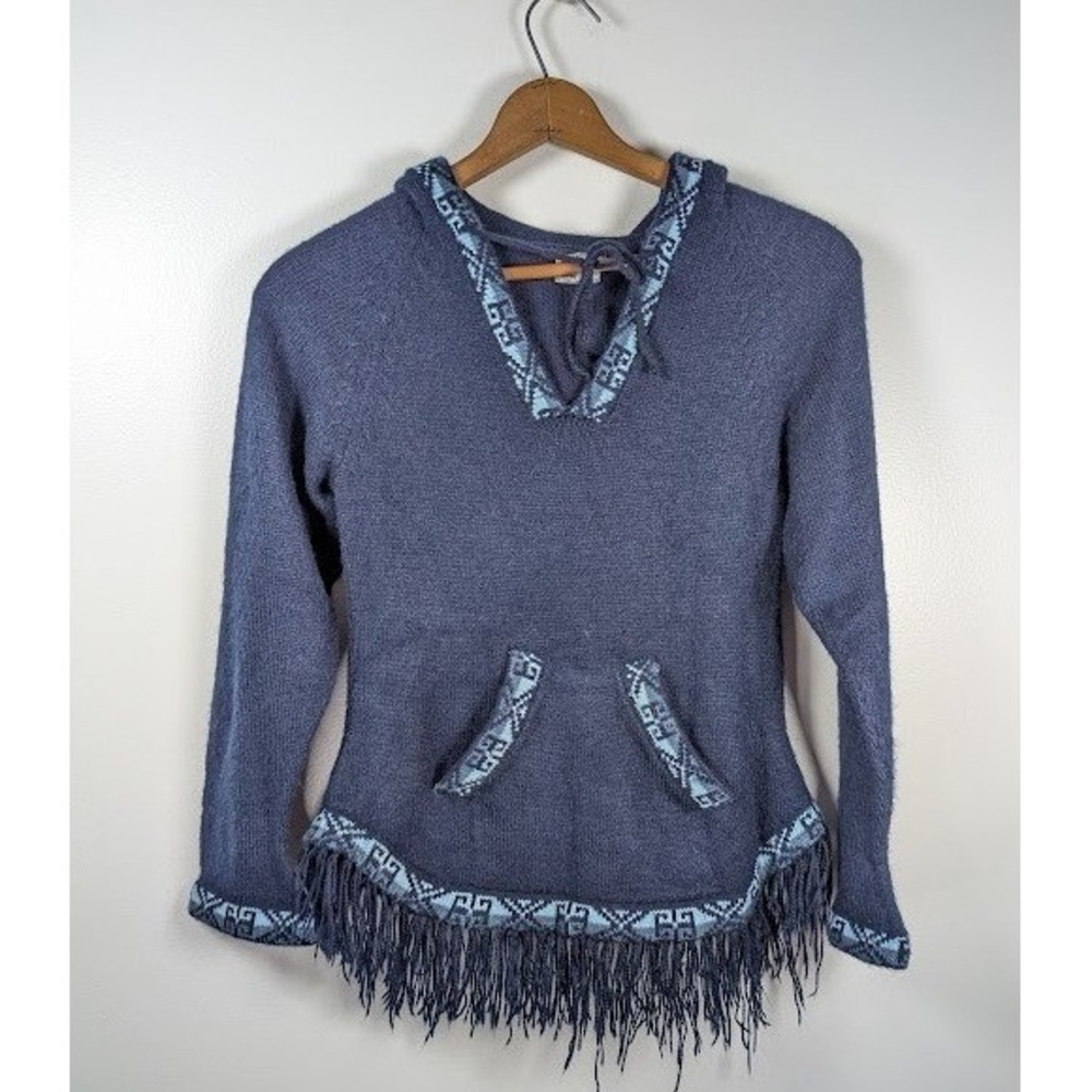 Alpaca Connection Hoodie Sweater Small Fringe Alpaca Blend Hand Made in Bolivia